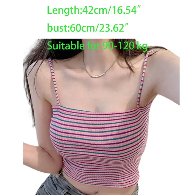 Женский летний укороченный топ с контрастными цветными полосками на тонких