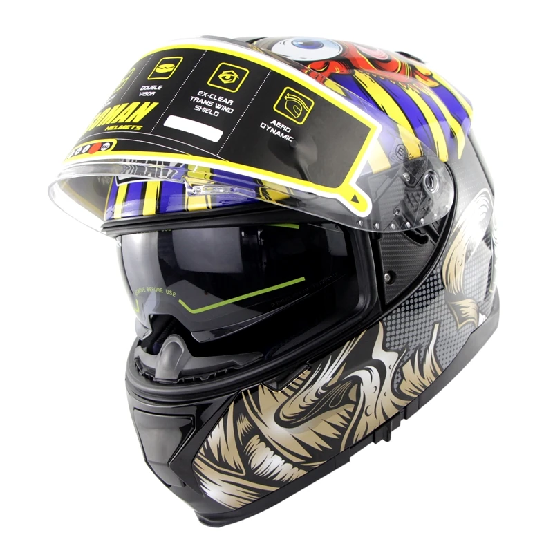 Шлем мотоциклетный SOMAN мужской с двойным козырьком классный шлем на все лицо