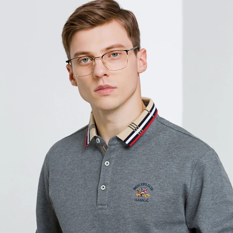 

Brand men's long sleeve T-shirt men's stitching lapel business fashion embroidered polo shirt clothes