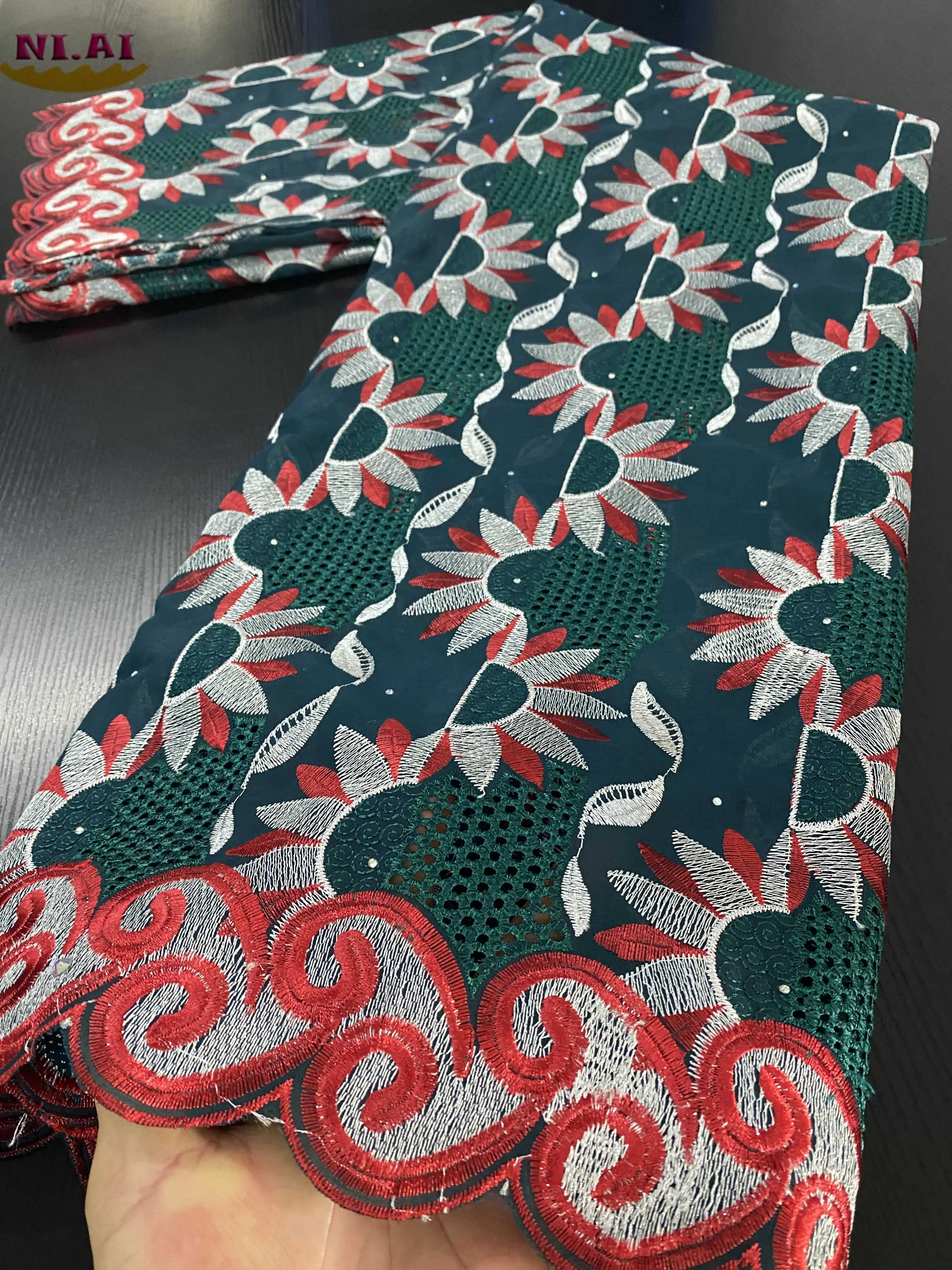 NIAI африканская 100% хлопковая кружевная ткань новейшая швейцарская вуаль кружево