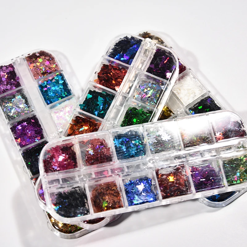 12 шт./кор. порошок для ногтей сетка УФ гель лак Блеск чешуйчатого льда супер