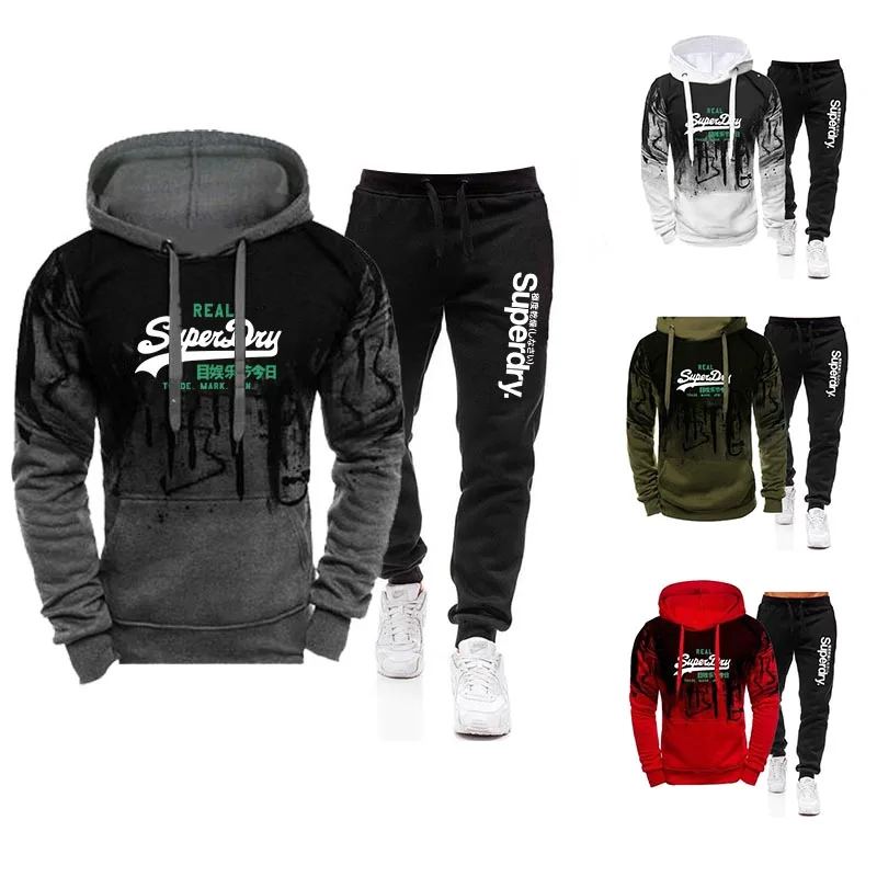 

High Quality Two-piece Suit Hoodies Sweatshirt + Sweatpants Suits Men and Women Hip Hop Harajuku Street Fashion Printing