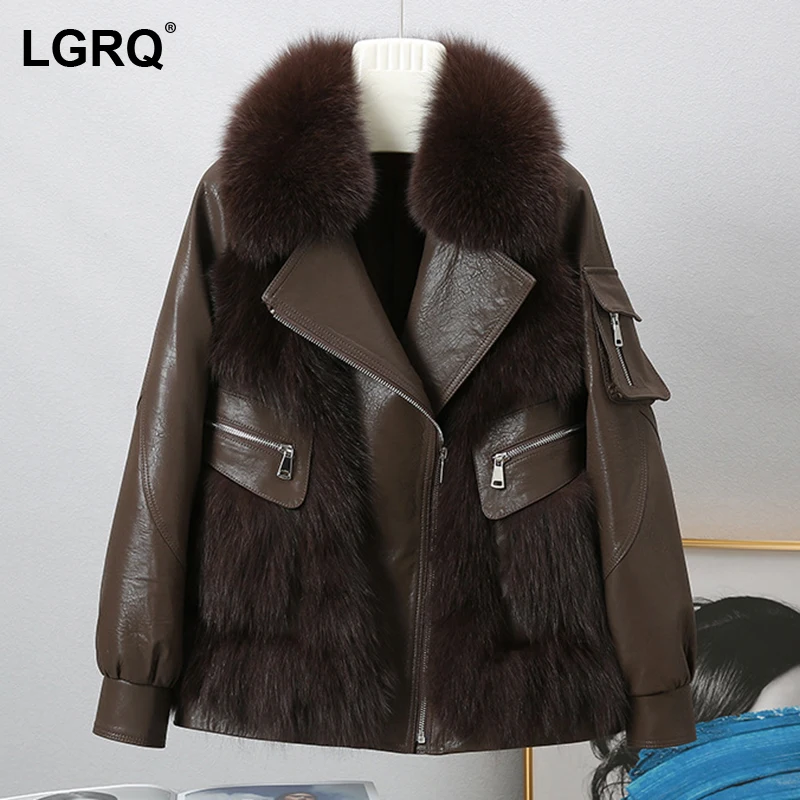 

[LGRQ] Double-faced Faux Fox Fur Spliced Jacket New Lapel Long Sleeve Thickened Warm Women's Parkas Tide Autumn Winter 2021