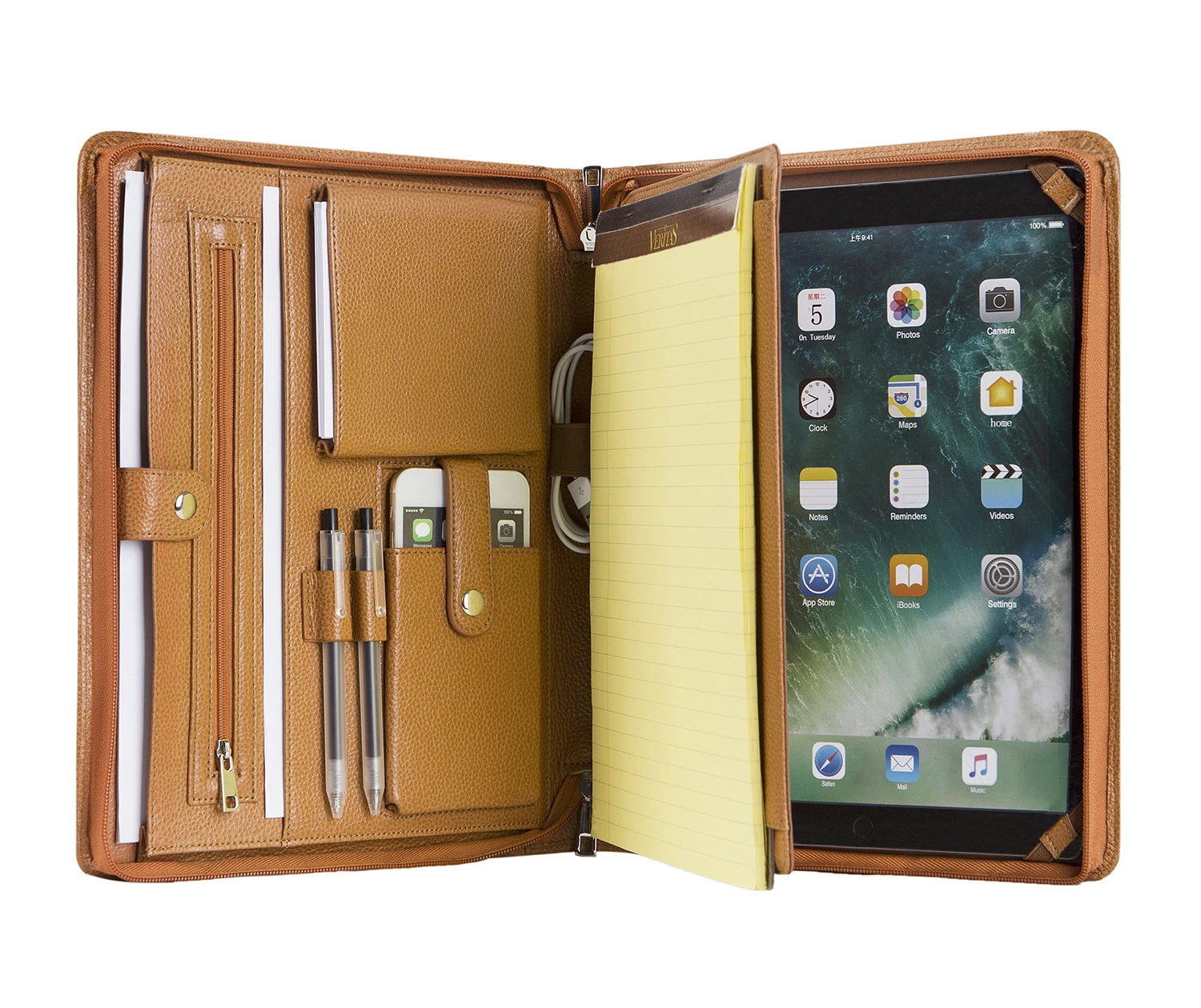 Handmade Genuine Leather Portfolio A4 Folder Document Organizer, Personalise Business Travel Padfolio Portfolio Case- Brown