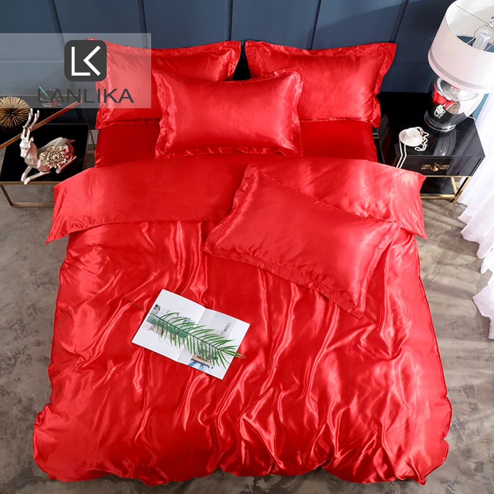 Lanlika красный роскошный атласный Шелковый комплект постельного белья