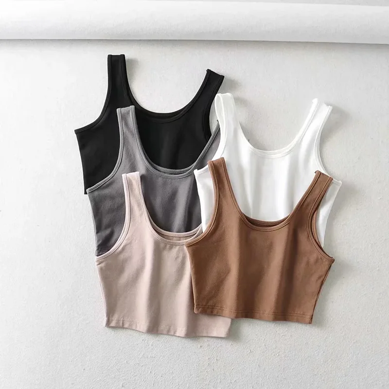 

sexy women summer crop tops sleeveless short cotton u collar knitted bar