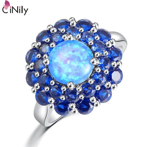 Кольцо CiNily Created Blue Fire Opal Blue Zircon с серебряным покрытием, оптовая продажа, хит продаж, женское Ювелирное кольцо, размер 5-0, OJ4892