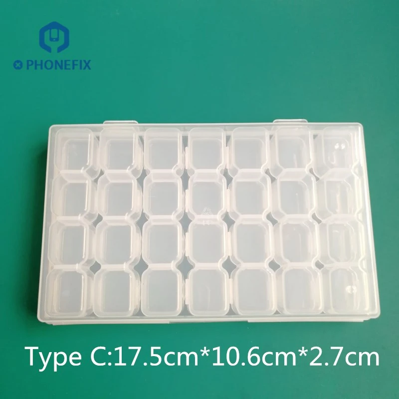 Прозрачная коробка PHONEFIX 28 ячеек для хранения инструментов ремонта часов