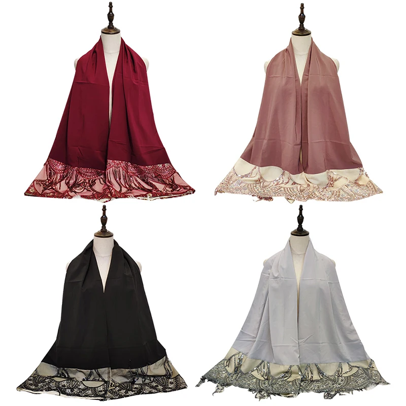 Пайетки Абая Макси хиджаб шарф Мусульманский Тюрбан Хиджаб платок женский s для