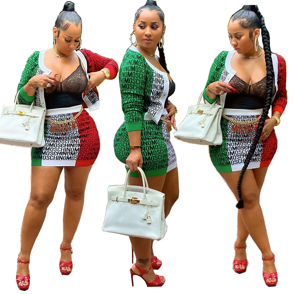 

Suits with Skirts Female Explosive Models Pit Strip Printing Stitching Geometric Letters Casual Two-Piece Suit