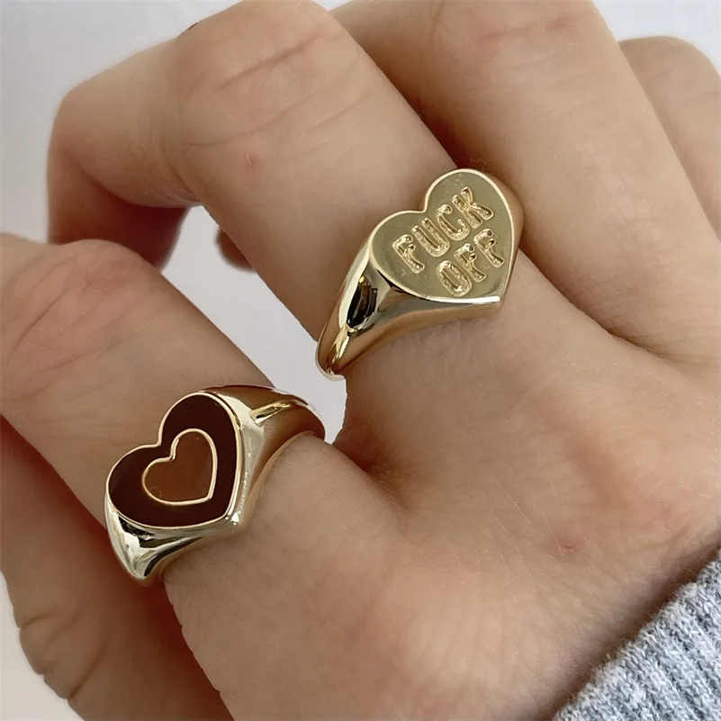 

Punk 2021 New INS Gold Color Fxxk Off Ring for Woman Trend Rings Set Charm Retro Heart Jewelry Party Birthday Gift Wholesale