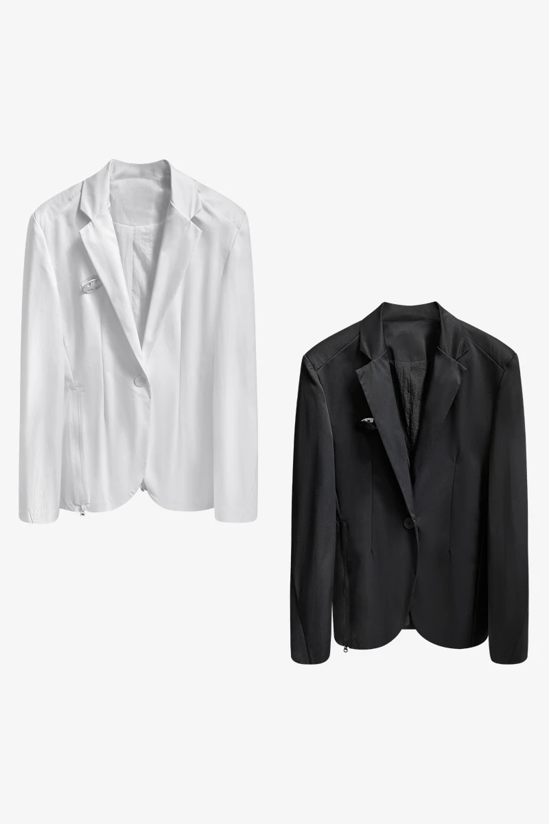 

2020 new autumn and winter notched full sleeves zippers soild color straight single blazer female top K707