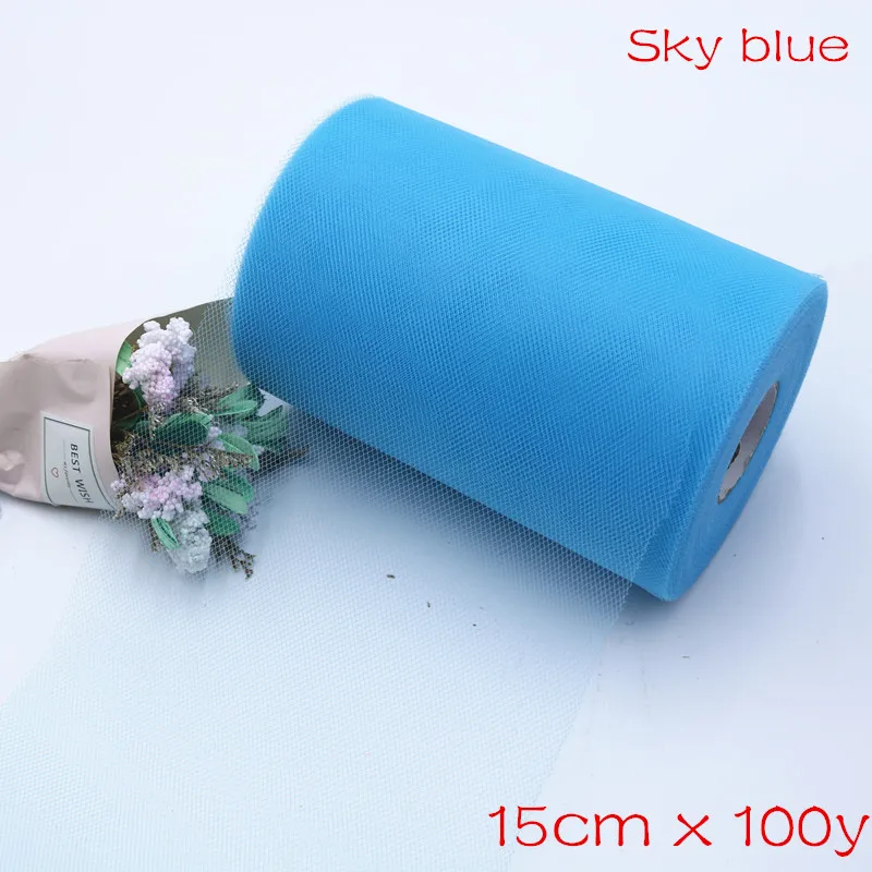 Sky blue 100y 8 дюймов, 20x20 см, с подкладкой, вязанная крючком юбка-пачка, топ, обхват груди, широкая юбка-пачка «сделай сам», платье из тюля, рулонная ткань, декор для дня рождения, свадьбы - Цвет: Sky blue 100y