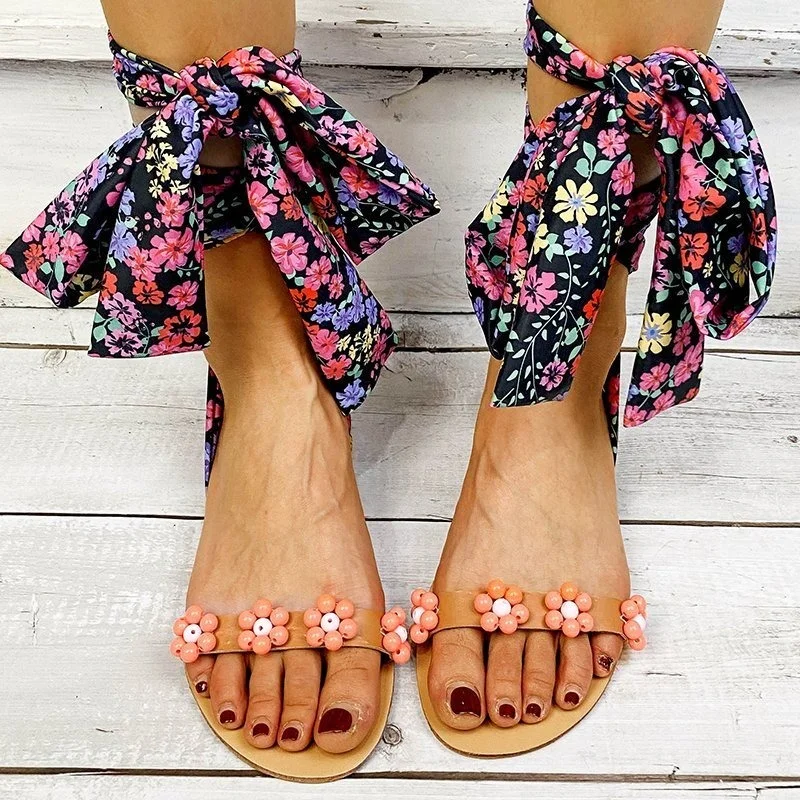 

2021 Sandals Female Summer New Fashion Foot Ring Winding Strap Sandals Adult Casual Summer Sandals All-match Ladies Flat Shoes