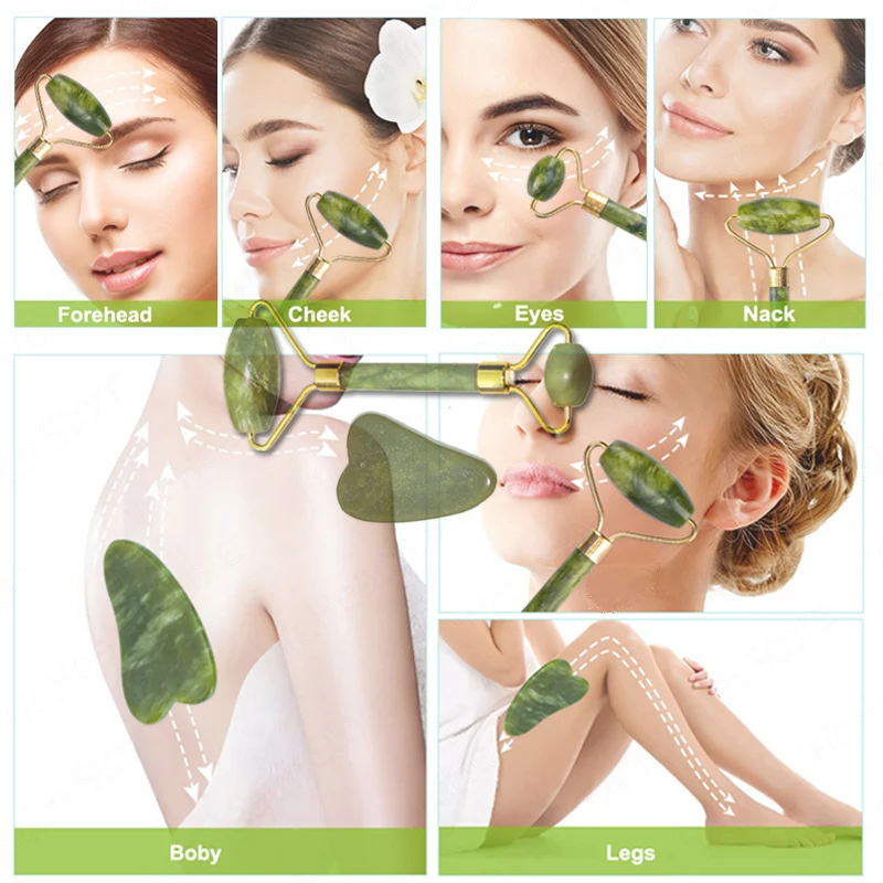 

Natural Face Massager Guasha Jade Roller Scraper Facial Skin Care Tools Roller Massage Microniddle Facial cleanser Skin Care
