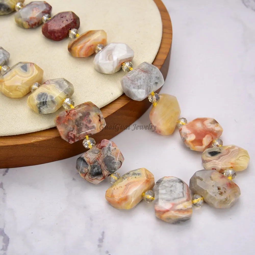 

GG Jewelry 19'' Natural Faceted Crazy Agate Rectangle Nugget Necklace