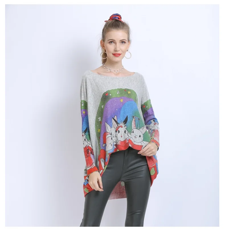 

Loose Plus Size Sweaters Women Tops Cartoon Rabbit Print Mom Knitwear Women Pullovers Outerwear Casual Oversized Pull TA6358
