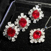 hoyon high jewelry custom full diamond style red corundum ring earrings pendant necklace ful treasure set for woman