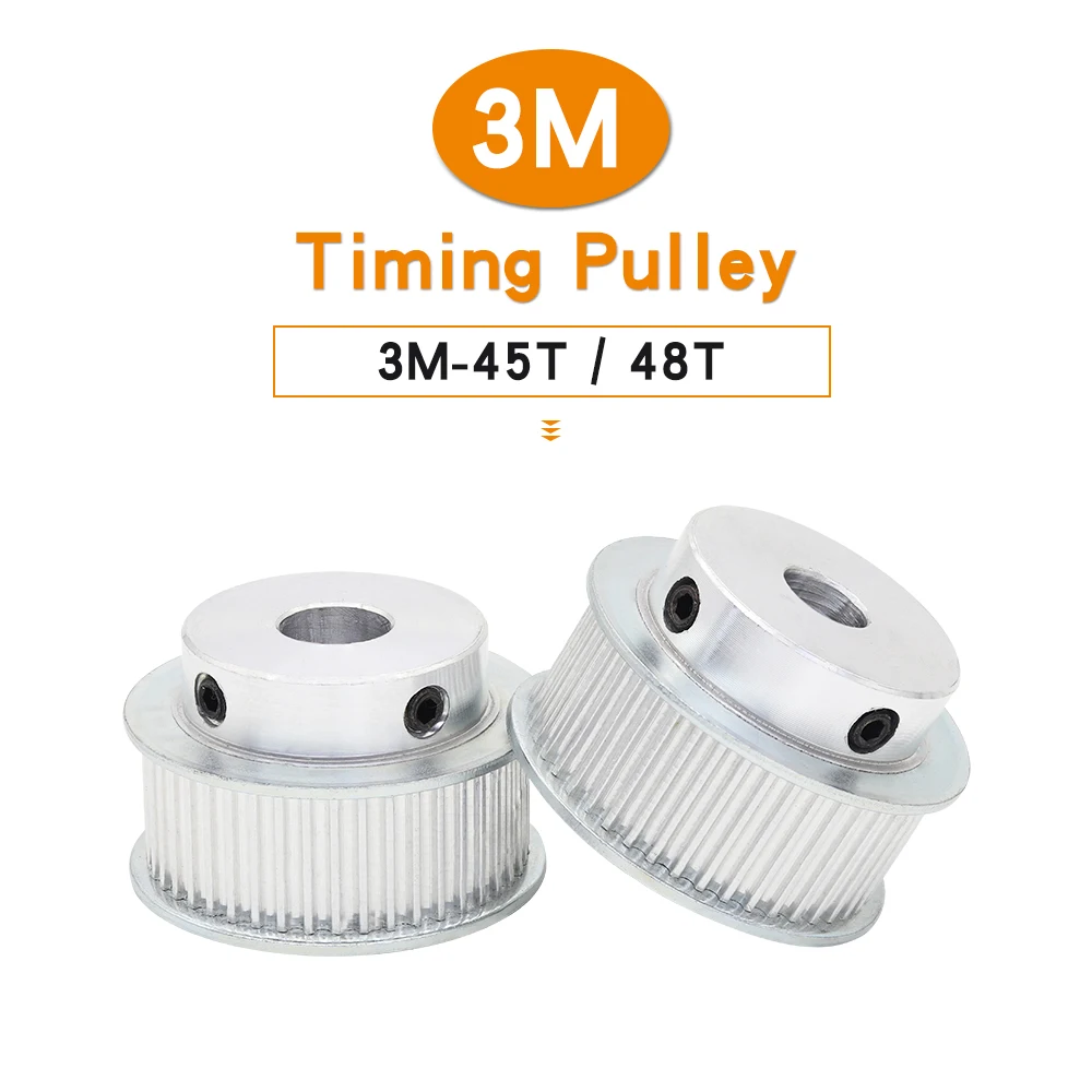 3M-45T/48T Pulley Wheels Bore 6/8/10/12/14/15/16/17/20 mm Alloy Motor Pulley Teeth Pitch 3.0 mm For Width 15 mm 3M Timing Belt