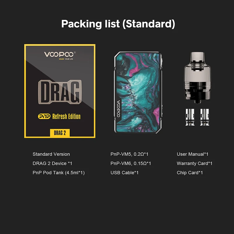 Электронная сигарета VOOPOO Drag 2 обновленная версия 4 5 мл Pnp Pod Tank испаритель