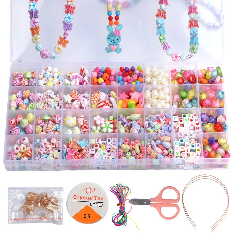 

32 Grid DIY Handmade Beaded Children's Creative Educational Toys Loose Beads Crafts Making Bracelet Necklace Jewelry Set Girls