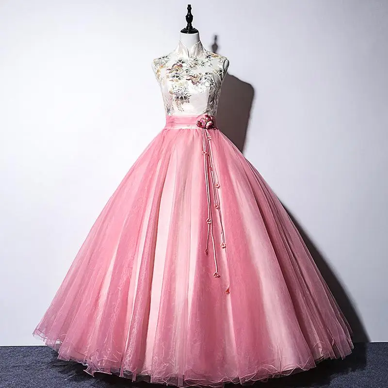 Розовый Gryffon Quinceanera Dress Party Prom Sleeveless High Neck Ball Gown Vintage Formal Quinceanera Dresses Host Gowns - Цвет: Розовый