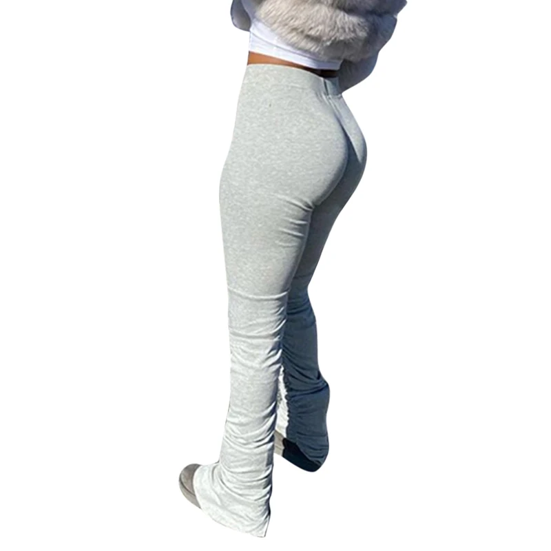 

Sweatpants Women Pleated Flare Pant High Waist Biker Trousers Sportwear Stacked Joggers Bell Bottom Pants Ladies Pencil Leggings