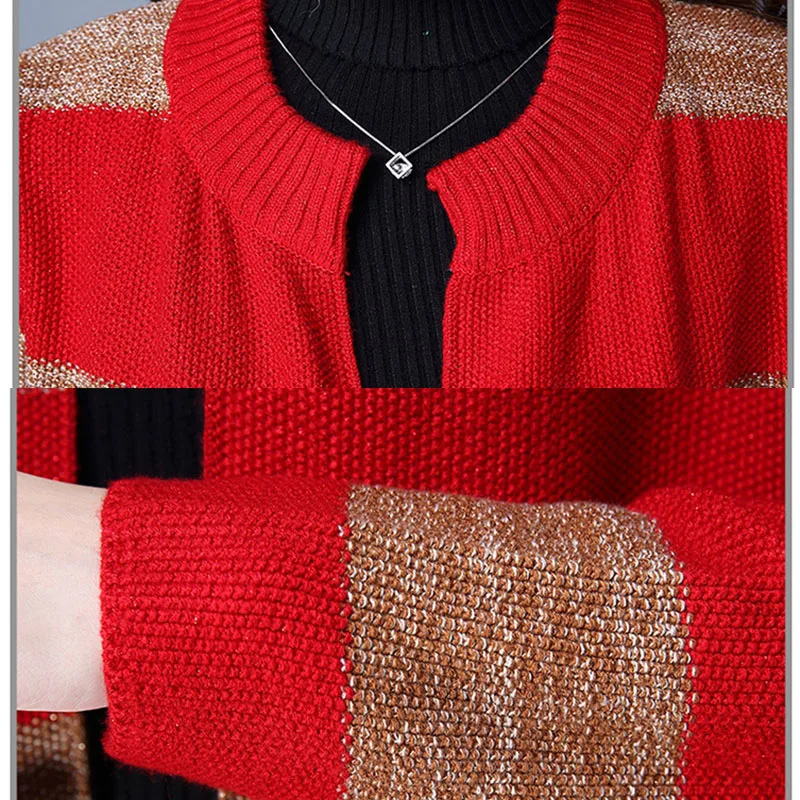 Women Spring And Autumn Sweater Coat New Womens 2020 Knitted Cardigan Large size Striped Medium long OK056 |