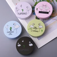 cute cartoon round contact lens case with mirror storage box lens container gifts flamingo eye contacts cases