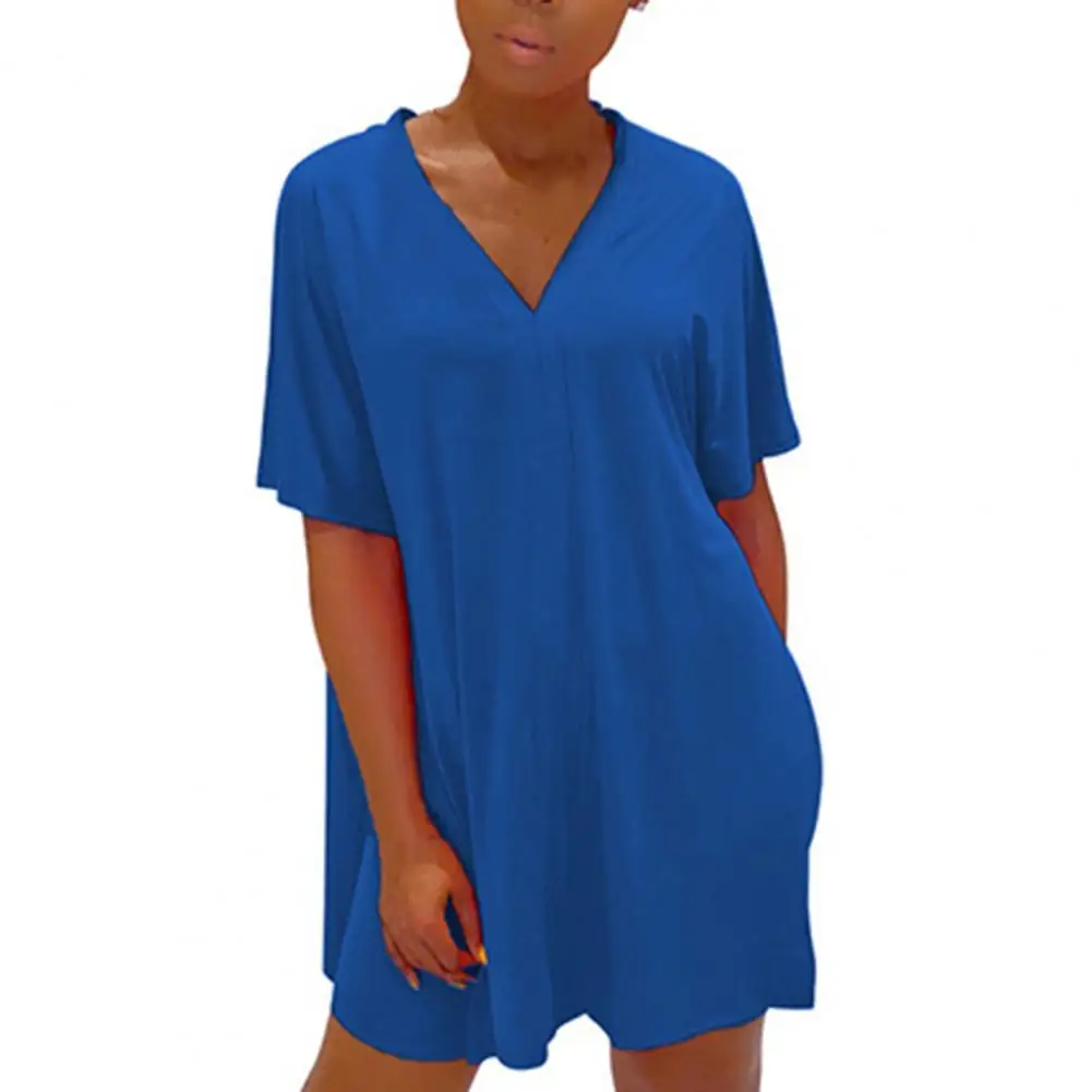 

Женский комплект из двух предметов, однотонная Повседневная Домашняя одежда с V-образным вырезом, летний сексуальный комплект из футболки и...