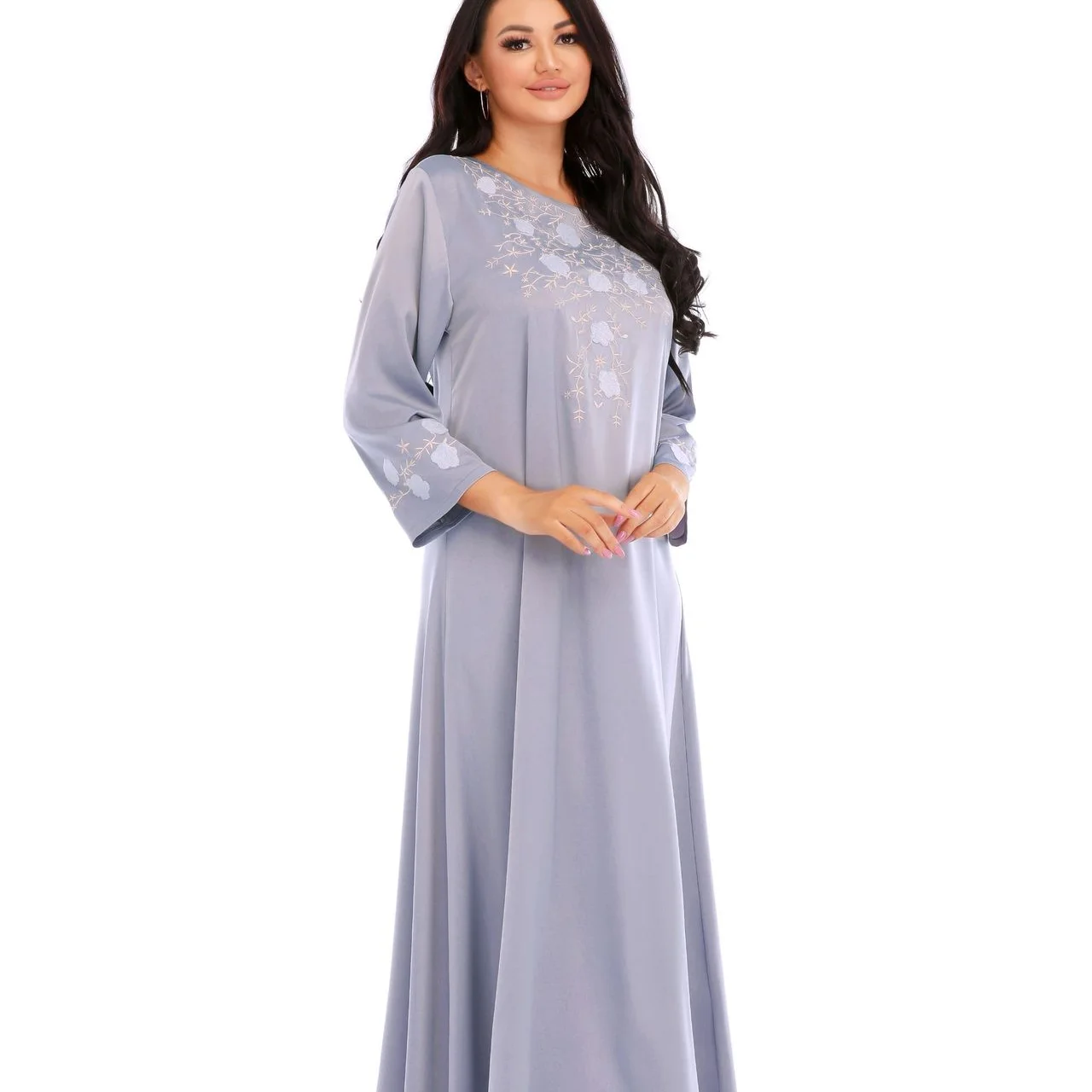 

2021 New Muslim Middle East Satin Bright Dress Temperament and Fashion Go with Muslim Women's Wear Abaya Dress Arabic