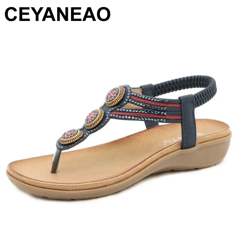 

Женские сандалии ceyaneao, летние женские сандалии, модная пляжная обувь с бисером для женщин, повседневные шлепанцы, модель 42