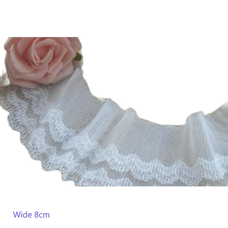 

8CM Wide High quality white Embroidery Lace Fabric trim ribbon material DIY Sewing collar applique fringe neckline craft clothes