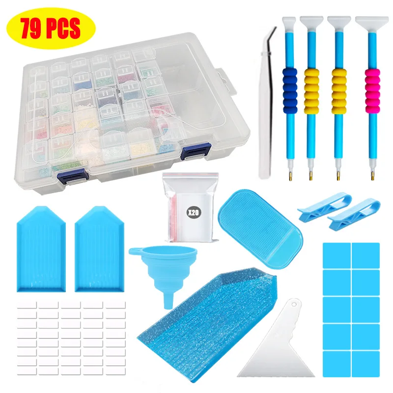 

79 Pieces of 5D Diamond Painting Tool Kit, Plastic Storage Box, Diamond Embroidery Accessories, Bead Box Container
