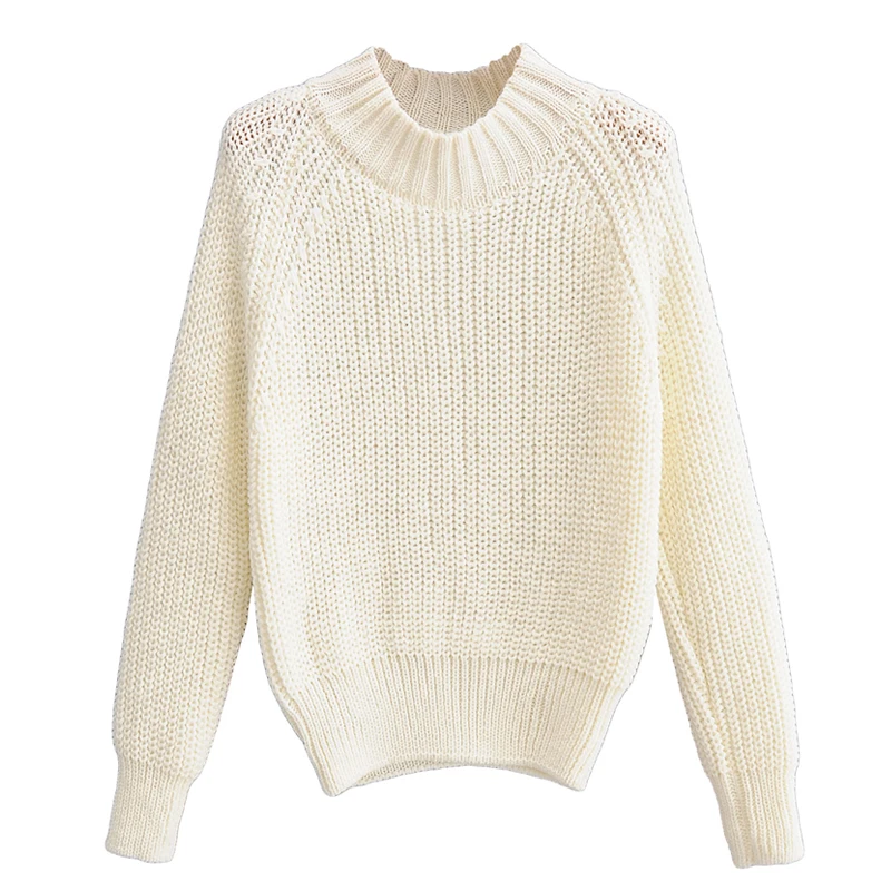 ZA 2020 Women Autumn Winter pure white Sweater O-Neck Thicken Girl Long Sleeve Casual Loose Knit Pullovers | Женская одежда