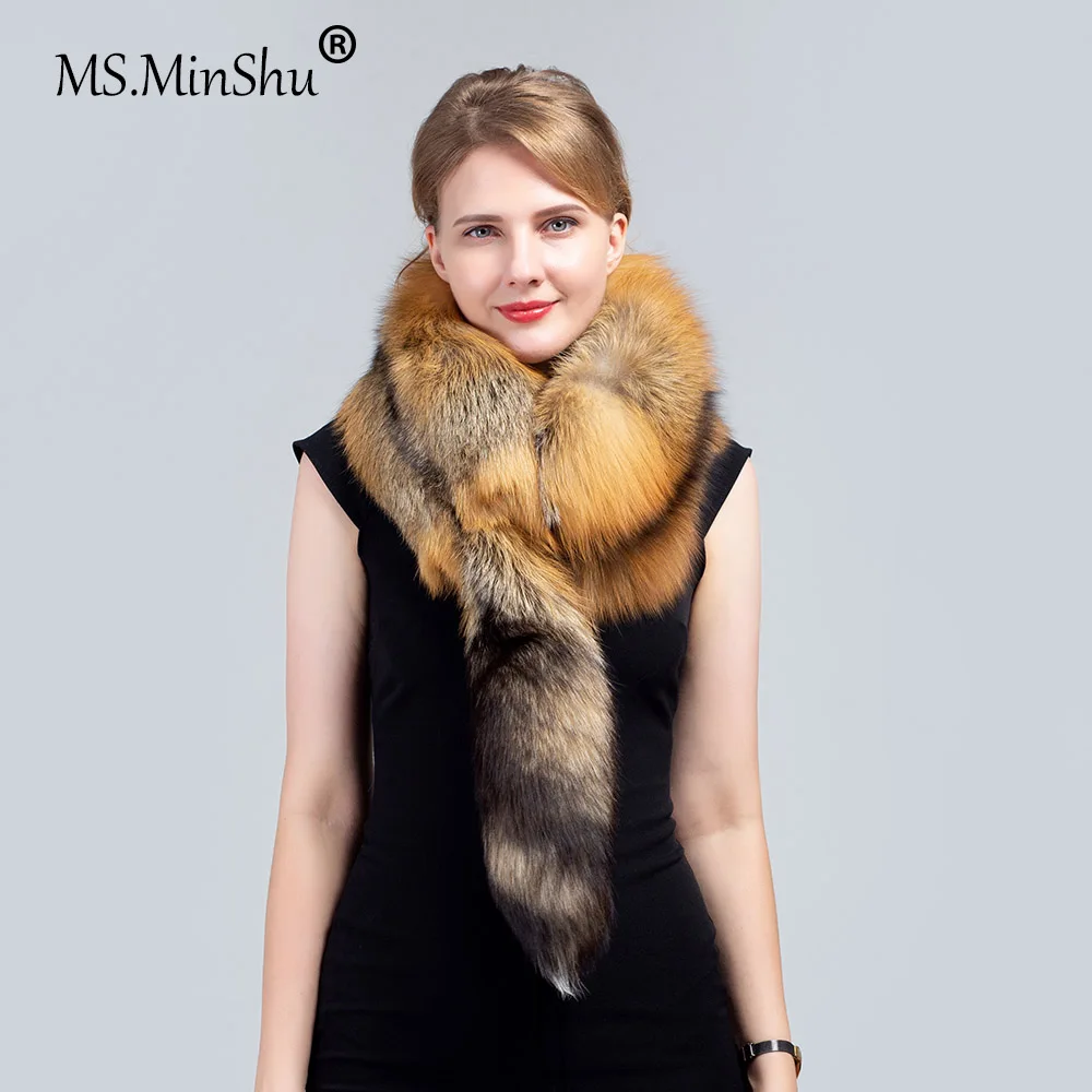 

MS.MinShu Natural Fox Skin Scarf with tail Whole Fox Skin Fur Scarf for Men and Women Fox Fur Stole Real Fox Fur Wrap