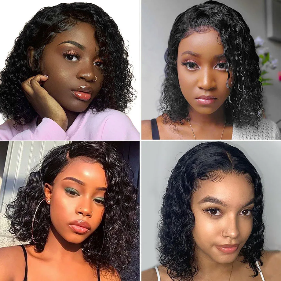 Парики из коротких бобов волнистые волосы 4x4 парики натуральных волос на шнурках