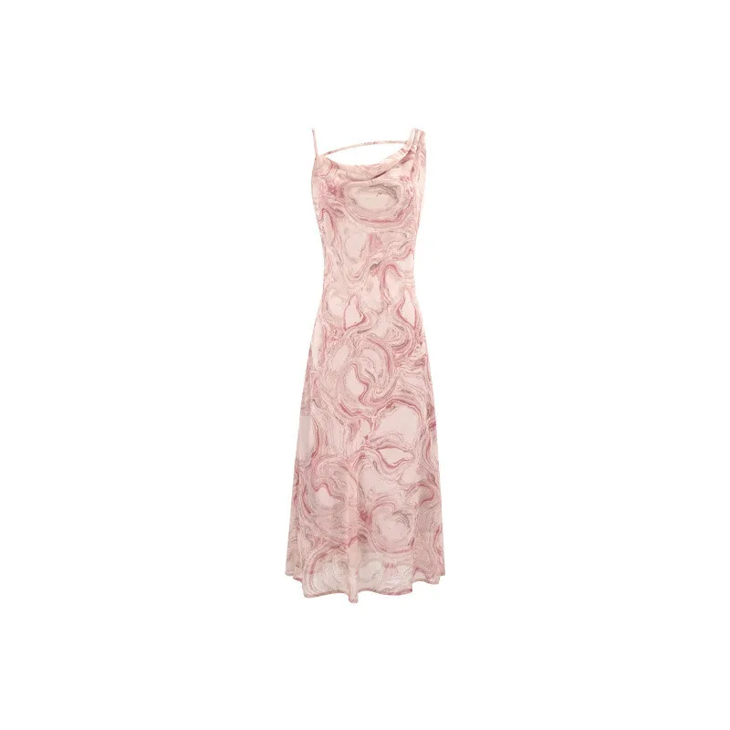 

2021 Summer Printed Sleeveless Dress Ladies New chic Seaside Holiday Dress French Elegant V-neck Mid-length Dresses LR1628
