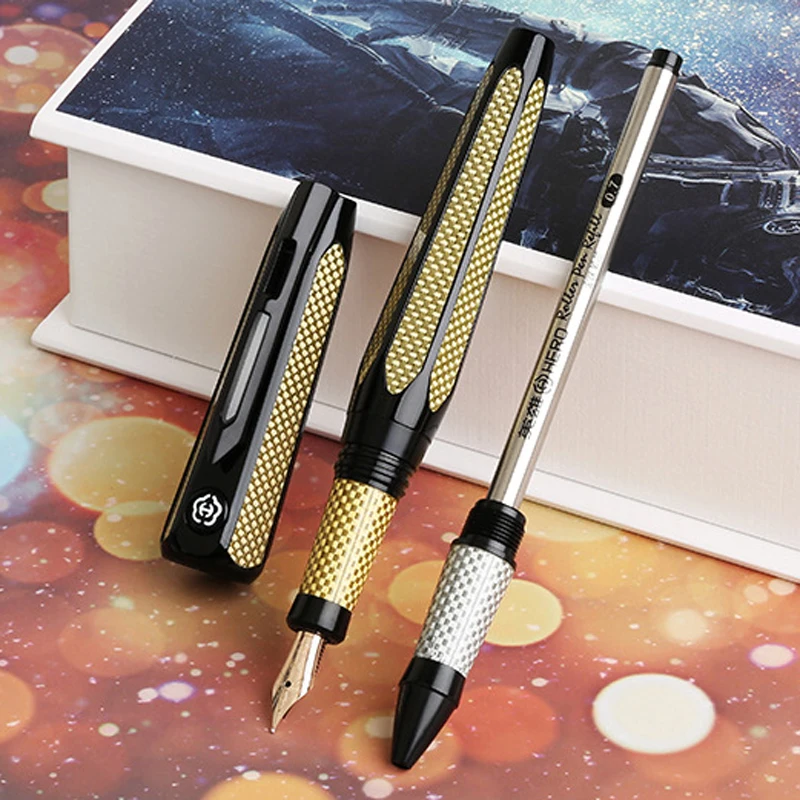 HERO H712 SPACE 10K Gold Fashion Fountain Pen With Roller Ball Pen Refill Two-head F&M Nib Gift Set For Office & Home & School