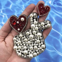 beaded rhinestones pearl applique than heart gesture jacket badges clothing patches for shoes bags decorated sewing accessories