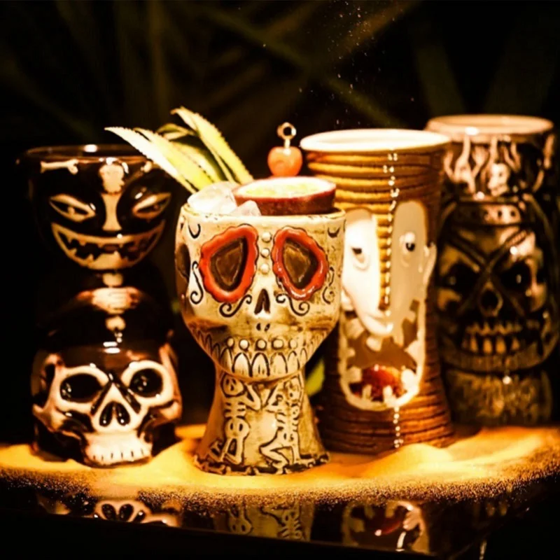 Hawaii Cocktail Tiki Cup Skull Pirates of the Caribbean Ceramic Totem Bar Mugs | Glass