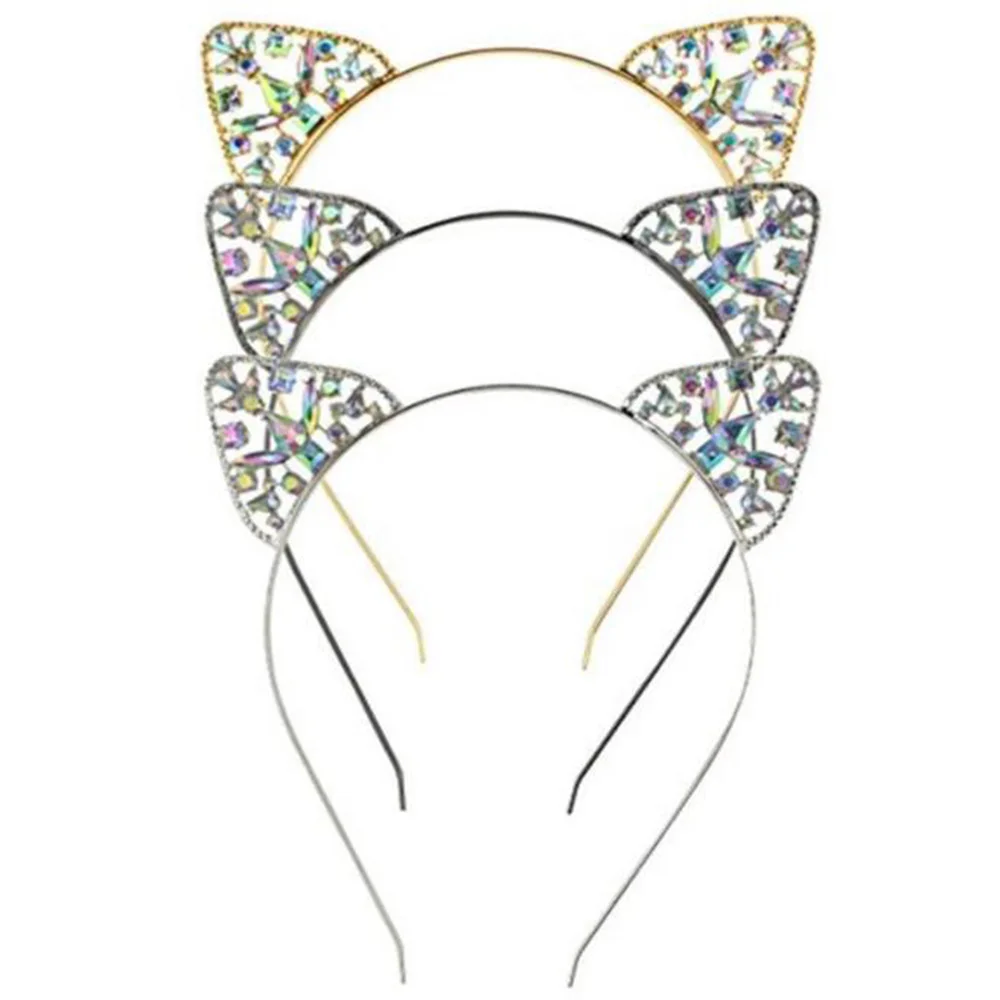 С украшением в виде кристаллов для женщин и девочек с милыми кошачьими ушками