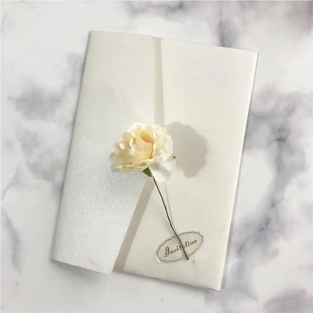 

30pcs White Flower Wedding Invitation Card Set Festival Grand Events Pearl Paper Envelope Invitation Card