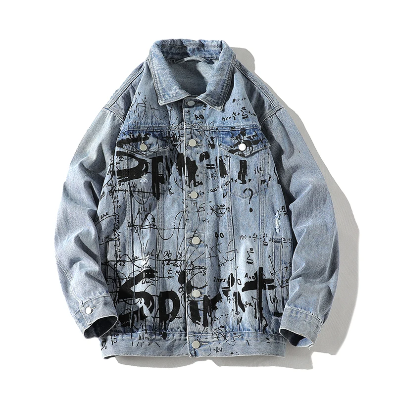 

2020 New jean jackets for men Hip Hop Fashion Printed jean blue jackets for men Streetwear denim jacket for men Spring autumn