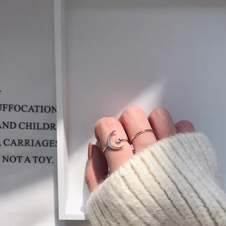 

2PCS Adjustable Ring Japan and South Korea Xingyue Zircon Plated Open Ring Simple Ornament Adjustable Ring Female