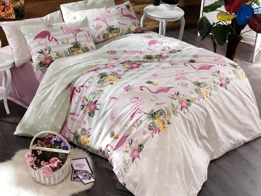 

Dowry Wonderland Flamingo Gold Double Personality Duvet cover set Powder