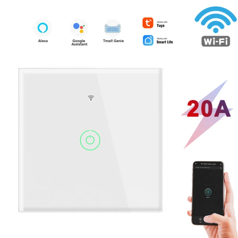 

TUYA-20A Water Heater Switch Smart Wifi Touch Wall Switch Timing Remote Control Compatible With Alexa And Google Home Assistant