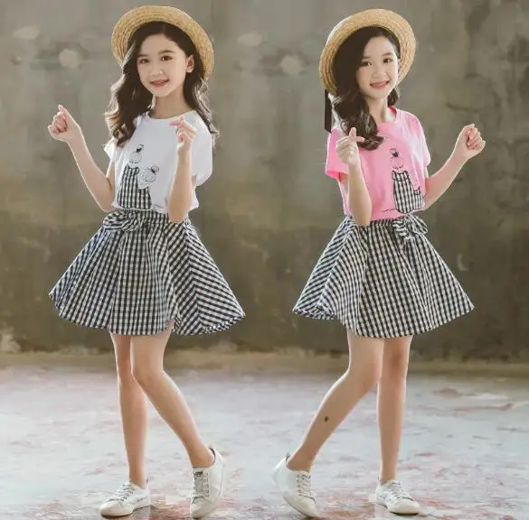 Комплект одежды для девочек летняя детская одежда модные топы с мультяшным