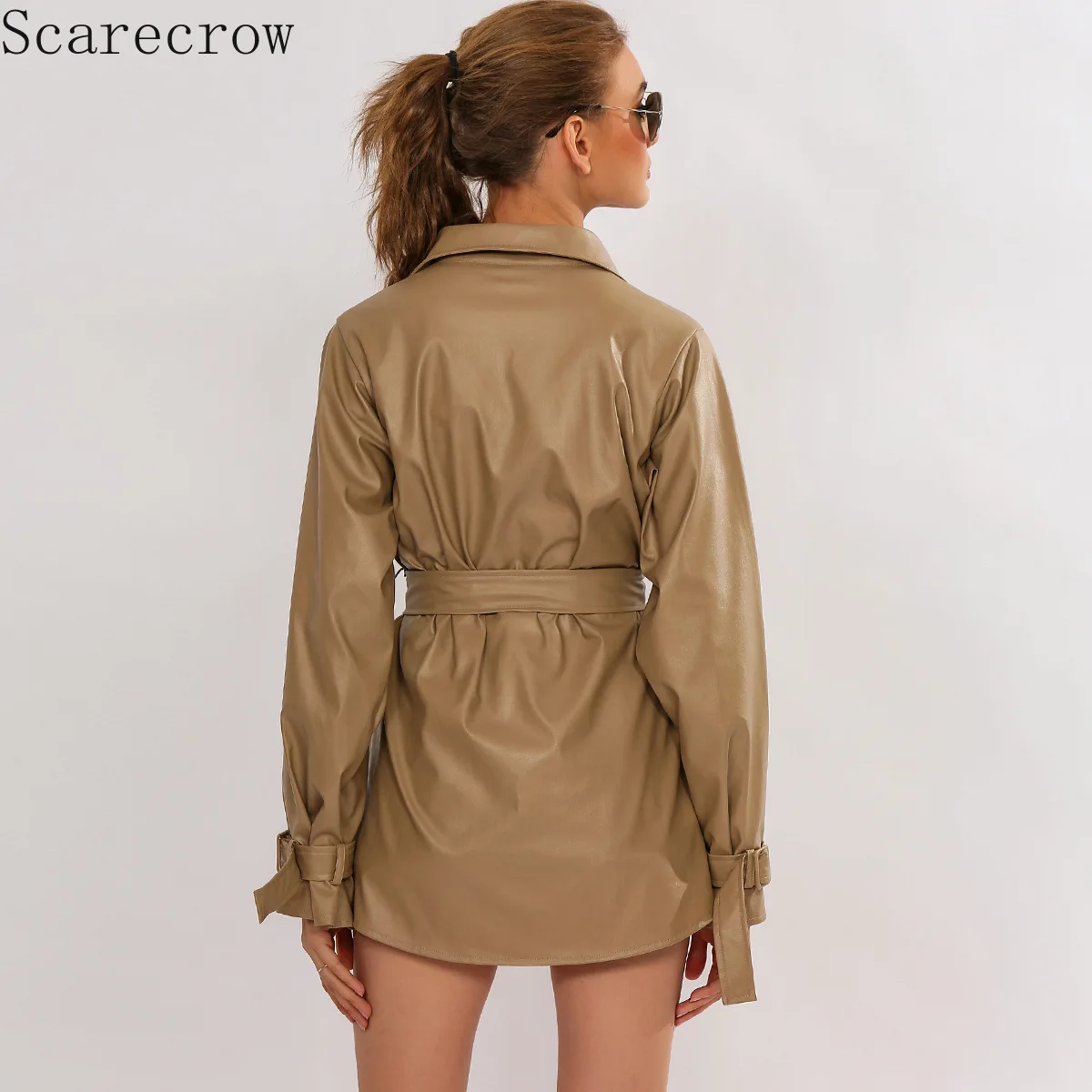 

Women Clothing Lapel Textured Coat Waist-Tight Streetwear Jacket Leather Jacket Woman Jacket Winter Clothes Women Coat Women