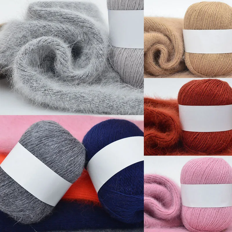 Hand-Woven Scarf Hat Fluffy Long Soft Thick Wool Tricot Yarn For Knitting Mohair Ball Crochet Cotton Down Mink Cashmere | Дом и сад